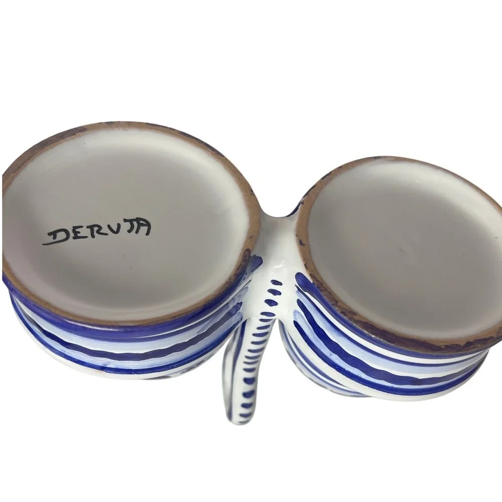 Vtg‎ Deruta Italian Pottery Salt Pepper Shakers w/ Caddy Blue White Majolica